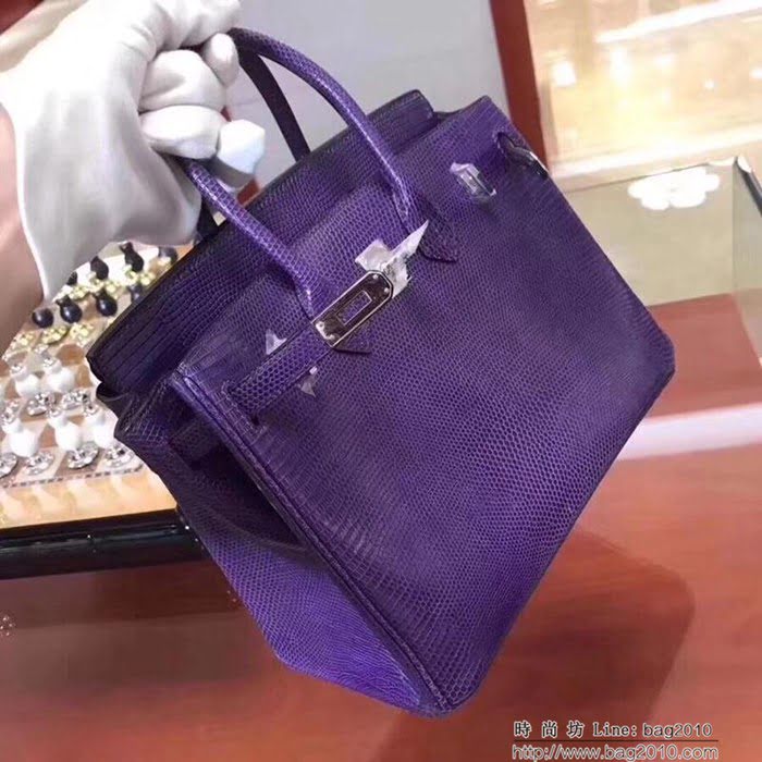 HERMES愛馬仕 鉑金包 Birkin 25cm 蜥蜴 Lizard leather 夢幻紫 銀扣 蠟線手縫 時尚手提包  Ama1148